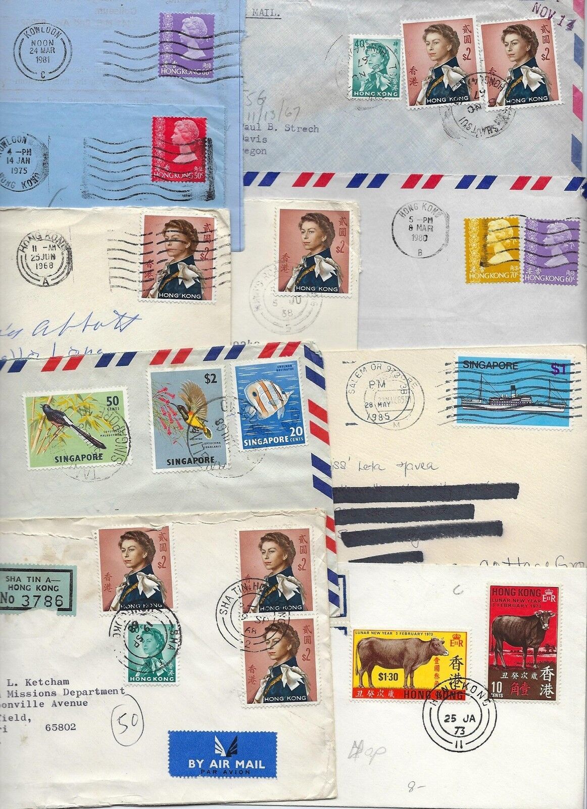 Hong Kong Singapore 1950s 70s Collection Of 19 Commercial Covers Includes Regist