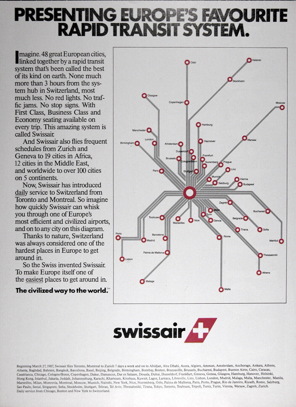 1987 Swiss Air Rapid Transit Lot Of (2) Genuine Rare Cdn Ads ~ Free Shipping!