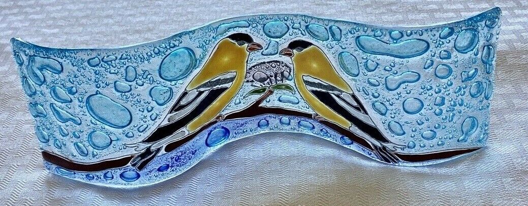 Goldfinch Couple Glass Centerpiece