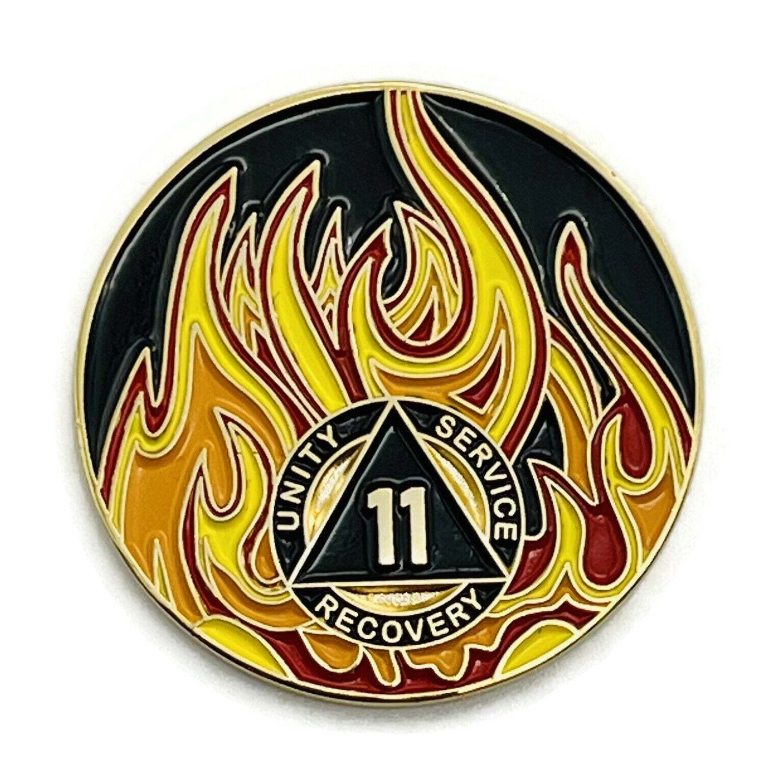 11 Year Sobriety Mint Twisted Flames Gold Plated Aa Recovery Medallion/chip/coin
