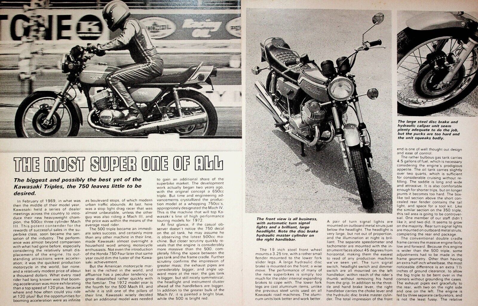1971 Kawasaki 750 H2 Triple - 5-page Vintage Motorcycle Article