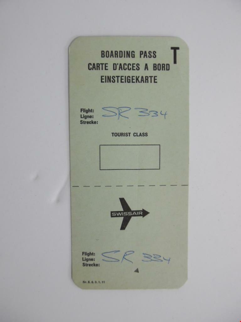 C.1959 Swissair Airline Boarding Pass Card Flight Sr 334 Vintage Original Vg+
