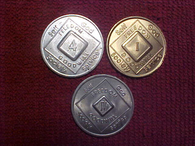 3 Different Narcotics Anonymous 1991 Diamond Na Back Recovery Medals Coins Token