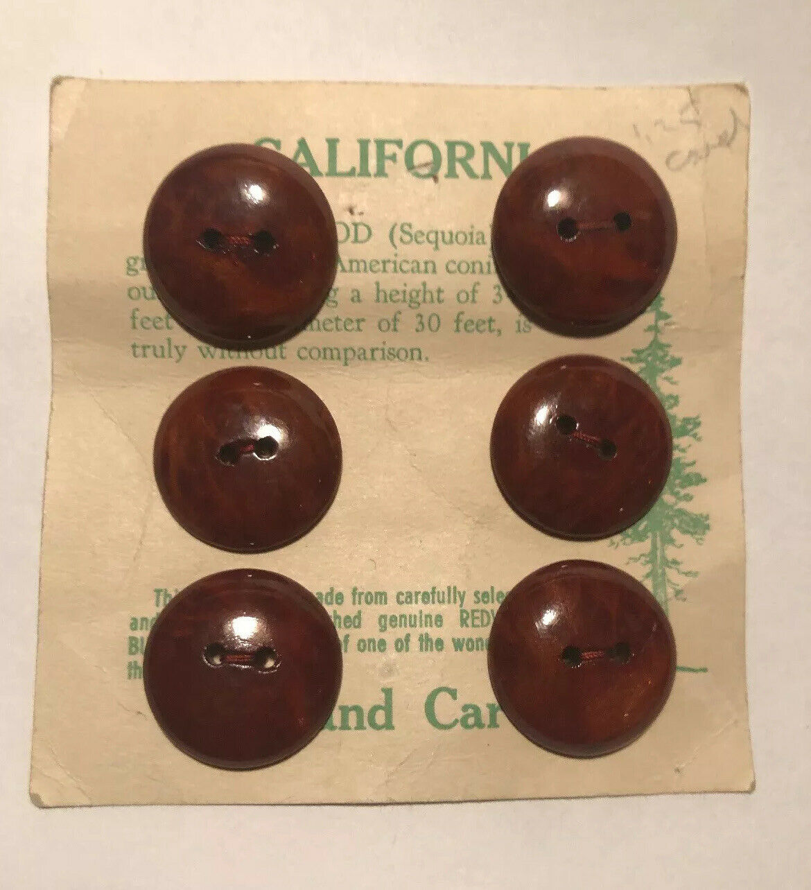 Vintage Nos Htf Hand Made California Ca Genuine Redwood Giant Tree Burl Buttons
