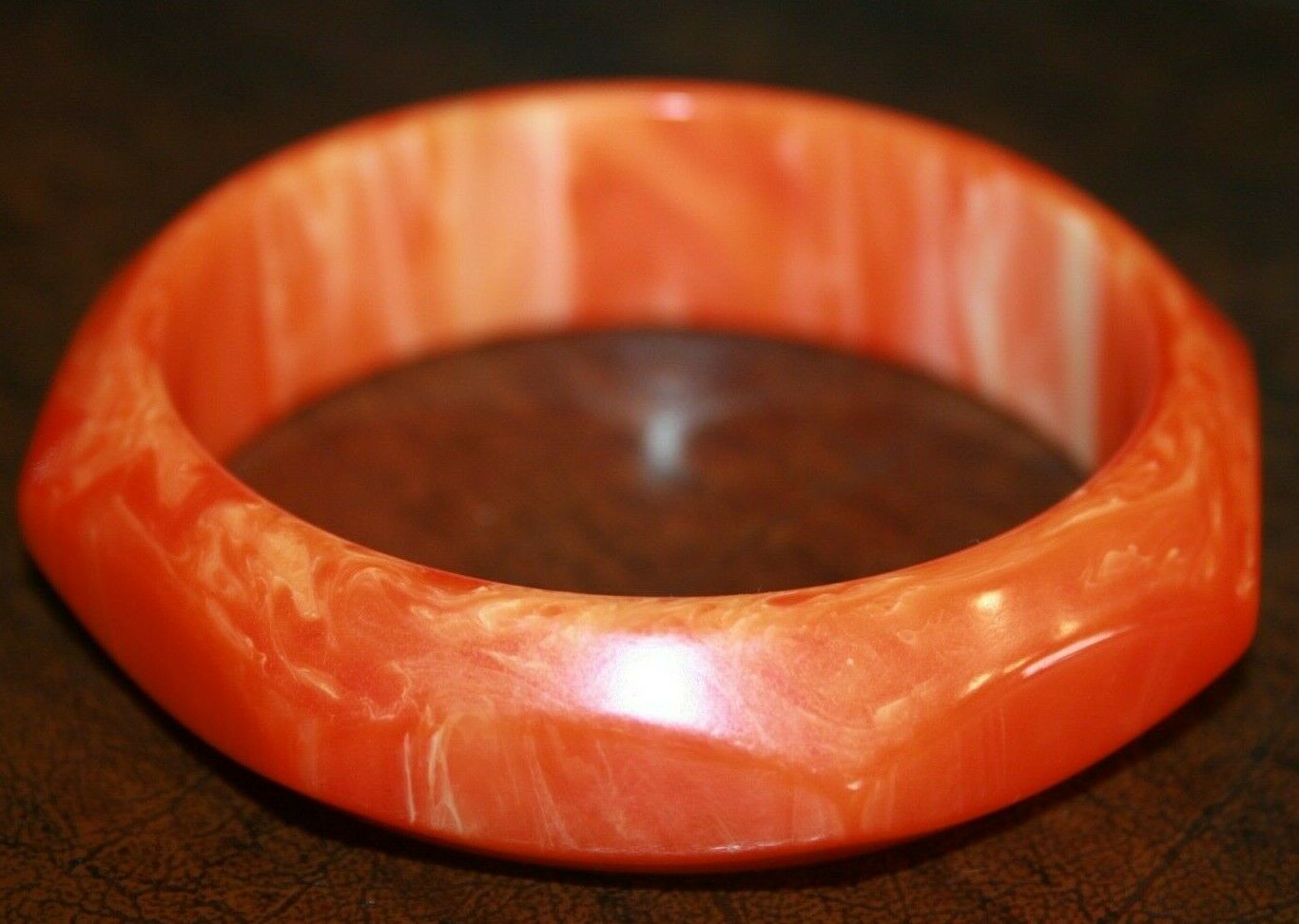 Bakelite Bangle Bracelet Carved Wide Orange Yellow Marbled Tested. Htf