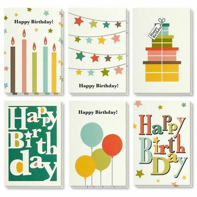 48-pack Happy Birthday Greeting Cards Bright Party Designs W/envelope, 4"x6"