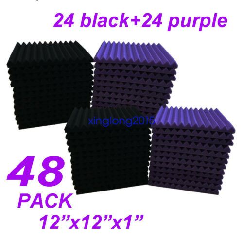 48 Pack Black/purple Acoustic Wedge Studio Soundproofing Foam Wall Tiles 12x12x1