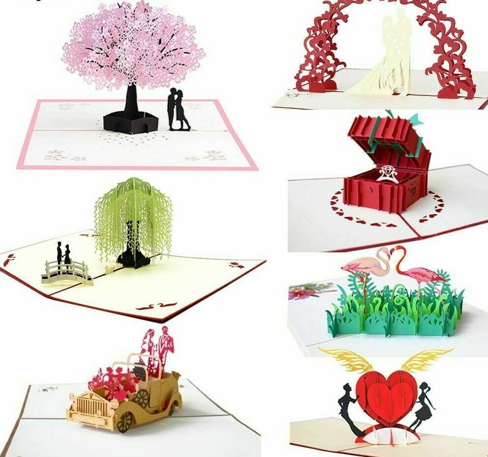 Love 3d Pop Up Cards Valentines Day Gift Postcard With Envelope Stickers Wedding
