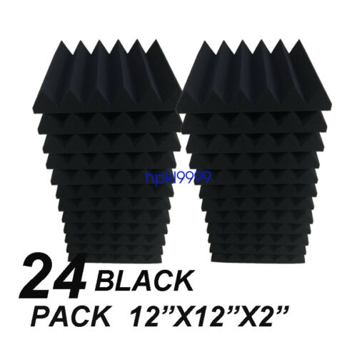 24 Pack 2"x12"x12"  Black Acoustic Wedge Soundproofing Studio Foam Tiles